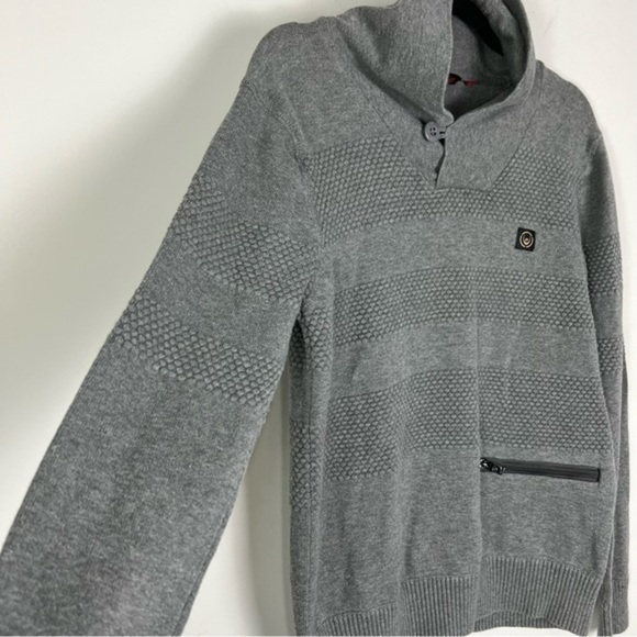 Duck And Cover Pullover Sweater  Mens Brody Gray Stripe Zip Pocket Long Sleeve S - Picture 6 of 10